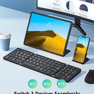 Samsers Multi-Device Foldable Bluetooth Keyboard with Numeric Keypad Rechargeable Wireless Keyboard (BT5.1 x 3) with Holder, Portable Pocket Folding Keyboard for iOS Android Windows Mac OS - Black