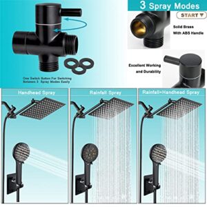 Rainfall Shower Head Combo, 12'' High Pressure Square Rain Shower with 6-Function Adjustable Spray Handheld with 13'' Extension Arm and 78'' Hose, Water Temperature Reminder, Matte Black, AWAXFOLO