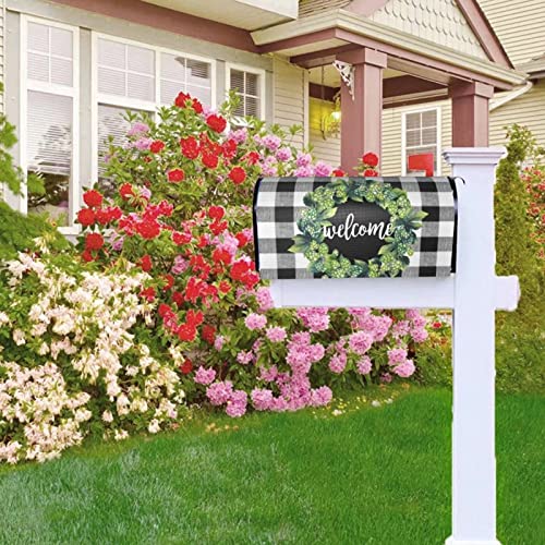 Chayber Mailbox Covers Magnetic Welcome Box Wreath Mailbox Cover Magnetic Buffalo Plaid Garden Yard Home Green Decor for Outdoor Standard Size 21x18 in