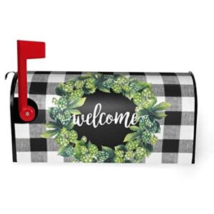 Chayber Mailbox Covers Magnetic Welcome Box Wreath Mailbox Cover Magnetic Buffalo Plaid Garden Yard Home Green Decor for Outdoor Standard Size 21x18 in