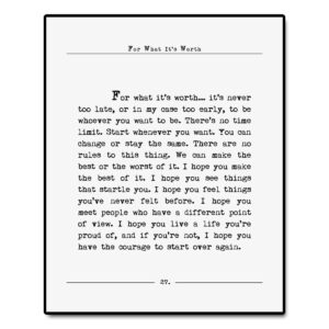 F.Scott Fitzgerald Print, For What It's Worth Book Page, Gifts For Book Lovers, Literature Prints, Book Quotes, Minimalist Decor, Classic Book Quotes, Typography Quote Print, 8x10 inch No Frame