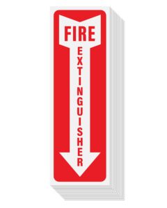 fire extinguisher sign stickers 12 pack, 4" x 12" | arrow down safety decal sticker signs in durable self adhesive weatherproof vinyl for use in home, office, boat