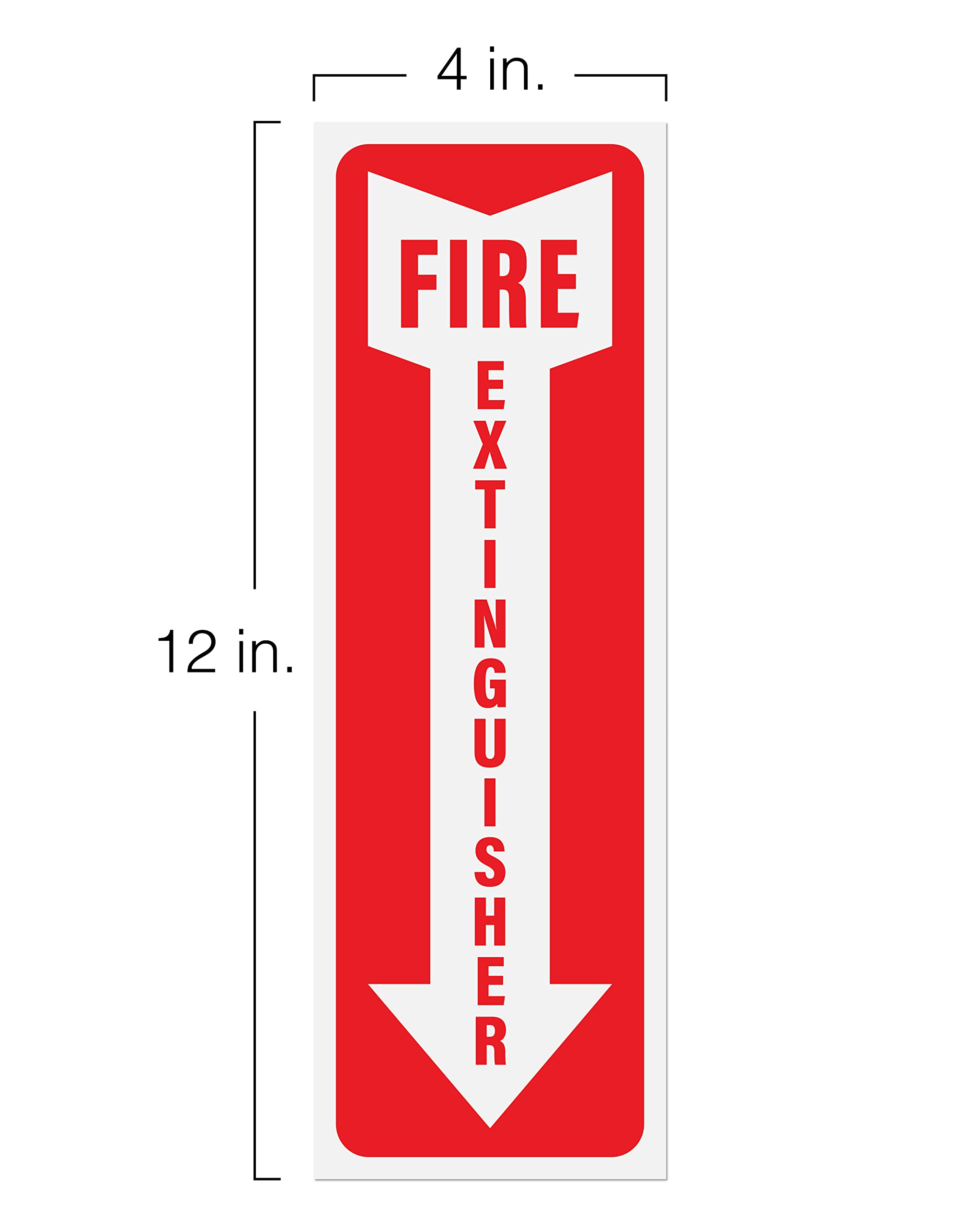 Fire Extinguisher Sign Stickers 12 Pack, 4" x 12" | Arrow Down Safety Decal Sticker Signs in Durable Self Adhesive Weatherproof Vinyl for use in Home, Office, Boat