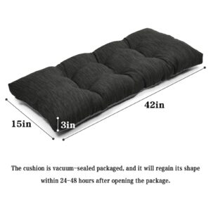 baibu 42 Inch Classic Solid Color Bench Cushion with Ties, Super Soft Indoor Outdoor Rectangle Bench Seat Cushion Standard Size Foam Pad with Non-Slip Bottom - One Pad Only (Black, 42x15x3in)