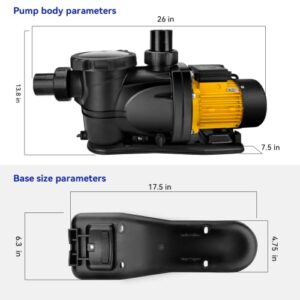 Acquaer 2 HP Pool Pump, 7860 GPH Above Ground Inground Swimming Pool Pump,115V High Flow Single Speed Self Priming Pool Pump with Strainer Basket