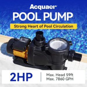 Acquaer 2 HP Pool Pump, 7860 GPH Above Ground Inground Swimming Pool Pump,115V High Flow Single Speed Self Priming Pool Pump with Strainer Basket