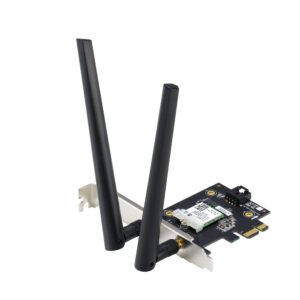 asus ax1800 pcie wifi adapter (pce-ax1800) - wifi 6, bluetooth 5.2, ultra-low latency wireless, 2 external antenna, supporting total data rate up to 1800mbps, wpa3 network security, ofdma and mu-mimo