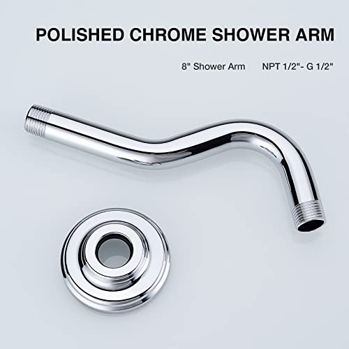 8 Inch S-Shape Curved Shower Arm with Flange Stainless Steel Shower Head Extension Replacement Pipe Arm,Wall Mounted,Chrome