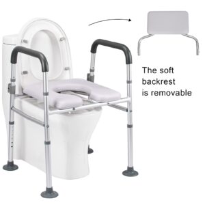 Famard 3-in-1 Raised Toilet Seat with Handles, Handicap Toilet Seat Risers with Soft Back and Padded Seat, Height Adjustable Elevated Toilet Seat for Elderly, Pregnant,Disabled