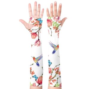 gardening sleeves with thumb hole hummingbirds arm sleeves for women men white sun protection garden sleeves for driving sports one size