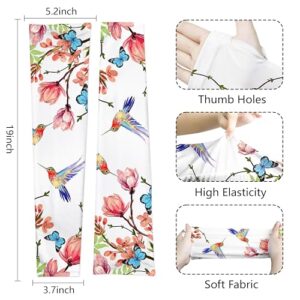 Gardening Sleeves with Thumb Hole Hummingbirds Arm Sleeves for Women Men White Sun Protection Garden Sleeves for Driving Sports One Size