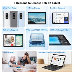 Blackview Android Tablet 10 inch Tablet Android 11 7GB+64GB 6580mAh Large Battery 13MP Rear Camera 5G Wi-Fi Bluetooth(Blue)