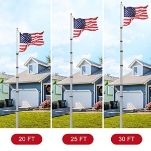 Elevens Telescopic Flag Pole Kit Outdoor In Ground Flagpole Garden Flag Pole Holder Heavy Duty Aluminum Telescopic Flagpole for Residential or Commercial,20ft