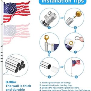 Elevens Telescopic Flag Pole Kit Outdoor In Ground Flagpole Garden Flag Pole Holder Heavy Duty Aluminum Telescopic Flagpole for Residential or Commercial,20ft