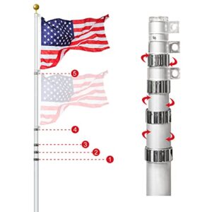 Elevens Telescopic Flag Pole Kit Outdoor In Ground Flagpole Garden Flag Pole Holder Heavy Duty Aluminum Telescopic Flagpole for Residential or Commercial,20ft