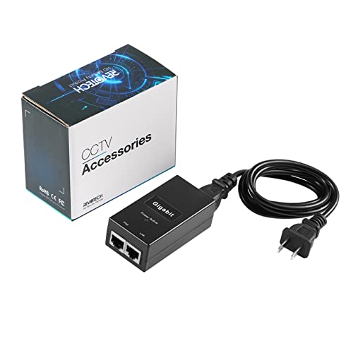 REVODATA Gigabit PoE Injector Adapter, IEEE 802.3af/at PoE+ Passive, PoE 48V 0.5A Output Power, 10/100/1000Mbps Gigabit Speed, for IP Camera/AP/PTZ/Video Phone, Plug and Play (D05A-G)