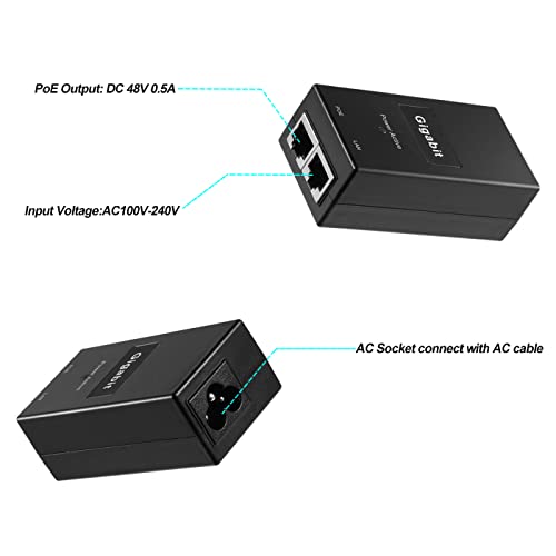 REVODATA Gigabit PoE Injector Adapter, IEEE 802.3af/at PoE+ Passive, PoE 48V 0.5A Output Power, 10/100/1000Mbps Gigabit Speed, for IP Camera/AP/PTZ/Video Phone, Plug and Play (D05A-G)