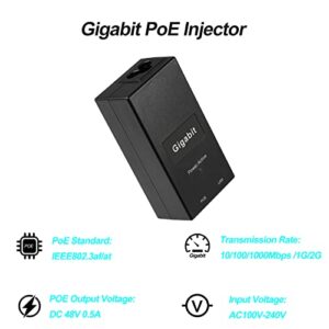 REVODATA Gigabit PoE Injector Adapter, IEEE 802.3af/at PoE+ Passive, PoE 48V 0.5A Output Power, 10/100/1000Mbps Gigabit Speed, for IP Camera/AP/PTZ/Video Phone, Plug and Play (D05A-G)