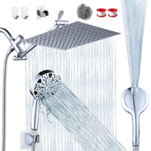 razime 10'' rainfall shower head with handheld combo, chrome finish, 8+2 mode, 11'' adjustable extension arm, 100 self-cleaning nozzles, modern style, chrome