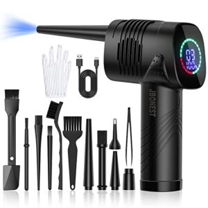 compressed air duster, 3 speeds cordless air blower for computer keyboard electronics cleaning,【brushless motor】,led display,7600mah rechargeable battery, reusable dust destroyer