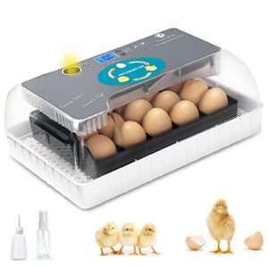 apdoe egg incubator clear view, automatic egg turner, temperature humidity control, egg candler, poultry egg incubator for hatching 12-15 chicken eggs, 35 quail eggs, 9 duck eggs, turkey goose birds