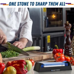 Sharp Pebble Knife Sharpening Stone Kit-Grit 1000/6000 Wet Stone-Built In Angle Guides 15/17/20/22 Degrees- Professional Whetstone Knife Sharpener Stone Set with Plastic Base