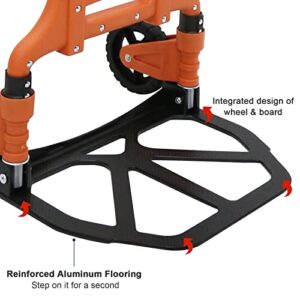 Dolly and Folding Hand Truck, Aluminum Luggage Trolley Cart, 132 lb Capacity with PP+TPR Wheels and Telescoping Handle for Indoor Outdoor Moving Travel