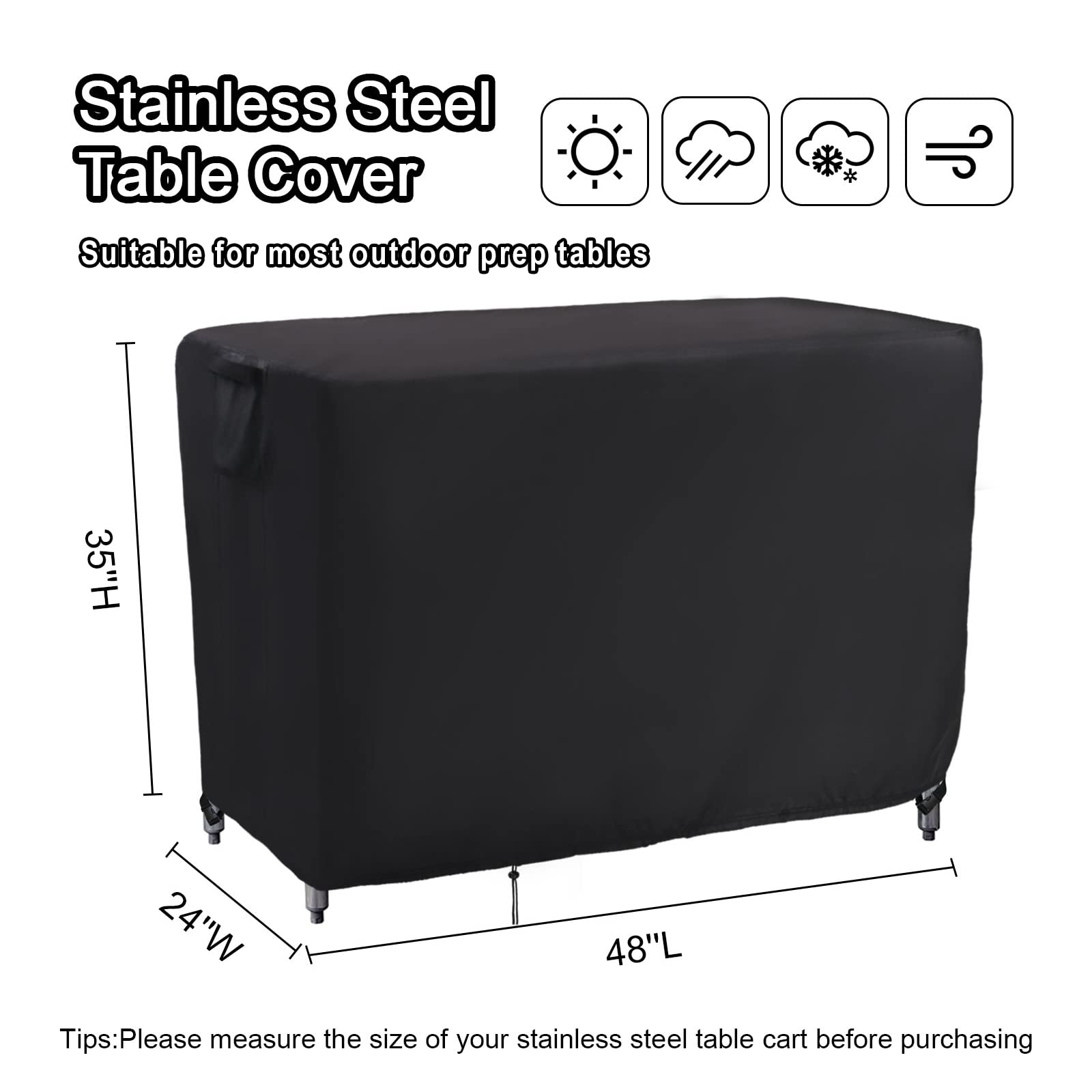 Kingling Outdoor Prep Table Cover, Waterproof Stainless Steel Table Cover Metal Table Cover Protection for Patio Kitchen Prep/Work Table - 48''L x 24''W x 35''H