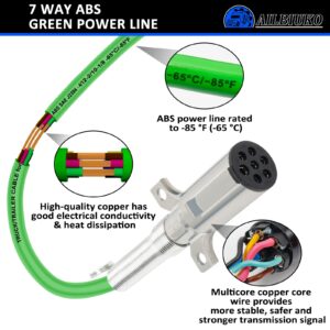 Ailbiuko 12ft 7 Way ABS Cord Coiled Electrical Power Cords Heavy Duty Green Coil Cable Power Wire for Semi Trucks Trailer Tractors
