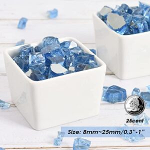 HOKPA Reflective Tempered Fire Glass 1lb, Blue Crushed Glass Fire Pit Glass Fire Gems Chips for Fire Pit Patio Fireplace Decoration Vase Filler