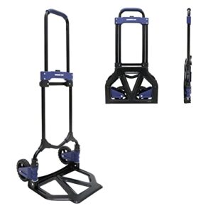dolly and folding hand truck, aluminum luggage trolley cart, 154 lb capacity with pp+tpr wheels and telescoping handle for indoor outdoor moving travel