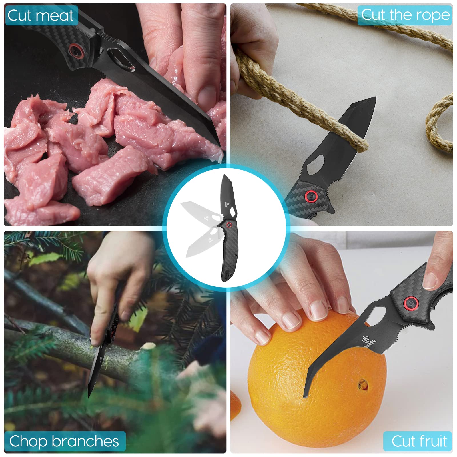 SENNILOX Folding Pocket Knife,3.26" D2 Blade,Full Carbon Fiber Handle,Titanium Coating,Unique Tool Gift for Men Women