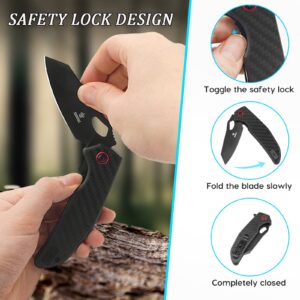 SENNILOX Folding Pocket Knife,3.26" D2 Blade,Full Carbon Fiber Handle,Titanium Coating,Unique Tool Gift for Men Women