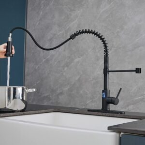 Black Touchless Kitchen Faucet with Pull Down Sprayer, WOTOKOL LED Light Smart Hands-Free Single Handle Kitchen Sink Faucet Motion Sensor Stainless Steel