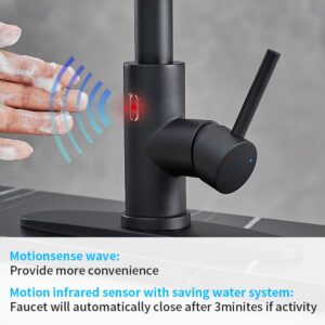 Black Touchless Kitchen Faucet with Pull Down Sprayer, WOTOKOL LED Light Smart Hands-Free Single Handle Kitchen Sink Faucet Motion Sensor Stainless Steel