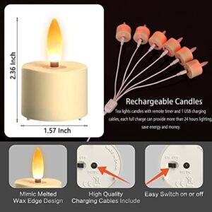 LED Rechargeable Tea Lights Candles with Remote, 6 pcs Battery Operated Tealights with Flickering Flame, USB Charging Cable, Timer Votive Candles for Wedding Decor Christmas Party