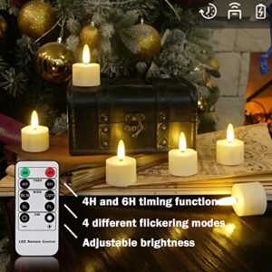 LED Rechargeable Tea Lights Candles with Remote, 6 pcs Battery Operated Tealights with Flickering Flame, USB Charging Cable, Timer Votive Candles for Wedding Decor Christmas Party