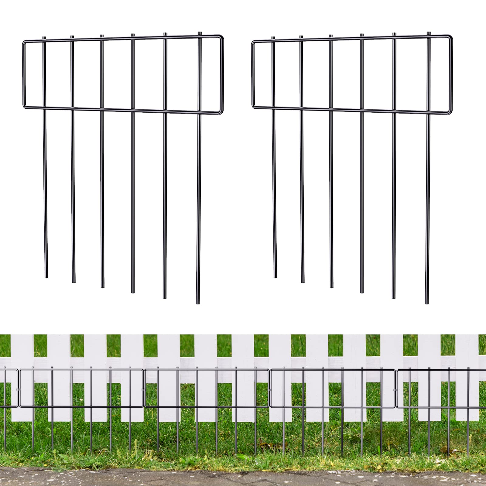 19 Pack Animal Barrier Wire Fence, 17 In(H) X 20.8 Ft(L) Decorative Metal Fencing, Rustproof Wire Border, Dog Rabbits Ground Stakes No Digging for Outdoor Use.