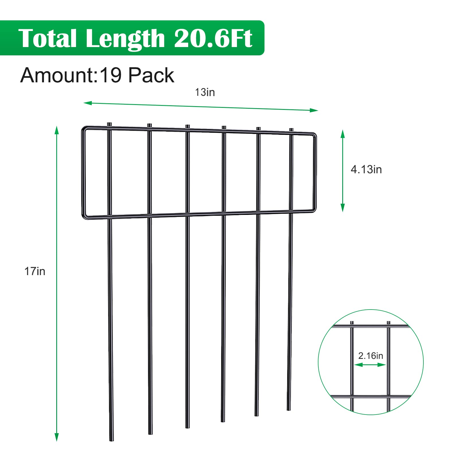 19 Pack Animal Barrier Wire Fence, 17 In(H) X 20.8 Ft(L) Decorative Metal Fencing, Rustproof Wire Border, Dog Rabbits Ground Stakes No Digging for Outdoor Use.