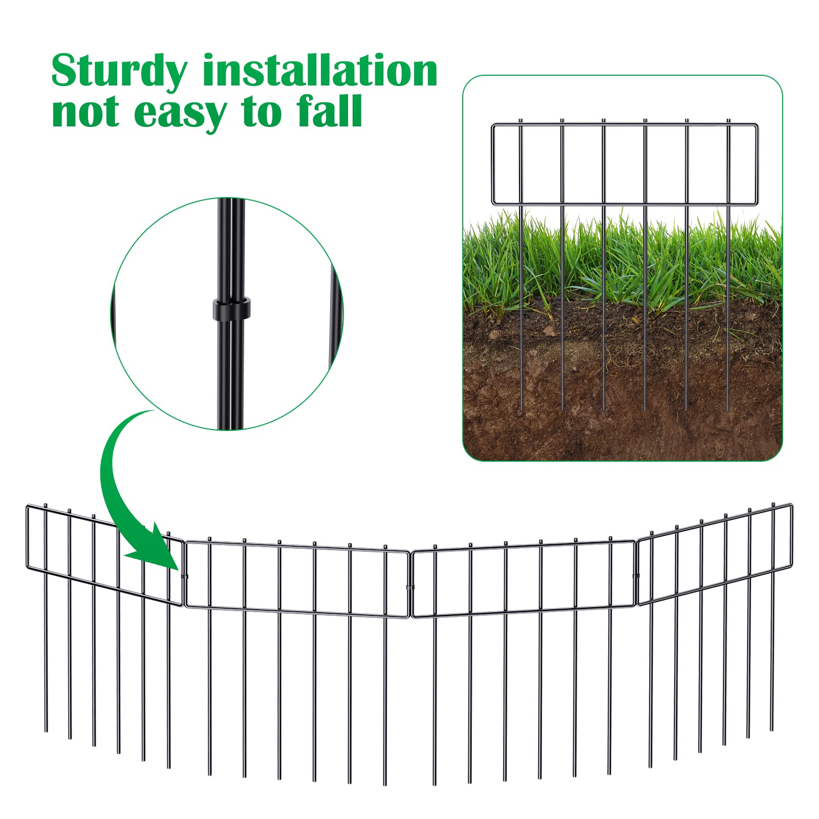 19 Pack Animal Barrier Wire Fence, 17 In(H) X 20.8 Ft(L) Decorative Metal Fencing, Rustproof Wire Border, Dog Rabbits Ground Stakes No Digging for Outdoor Use.