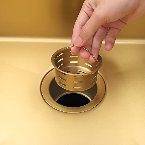 YAQUN Extended Garbage Disposal Flange with Basket Strainer,Deep Garbage Disposal Sink Flange for Kitchen Sink,Fit for 3-1/2 Inch Standard Sink Drain Hole Gold Deep Sink Flange