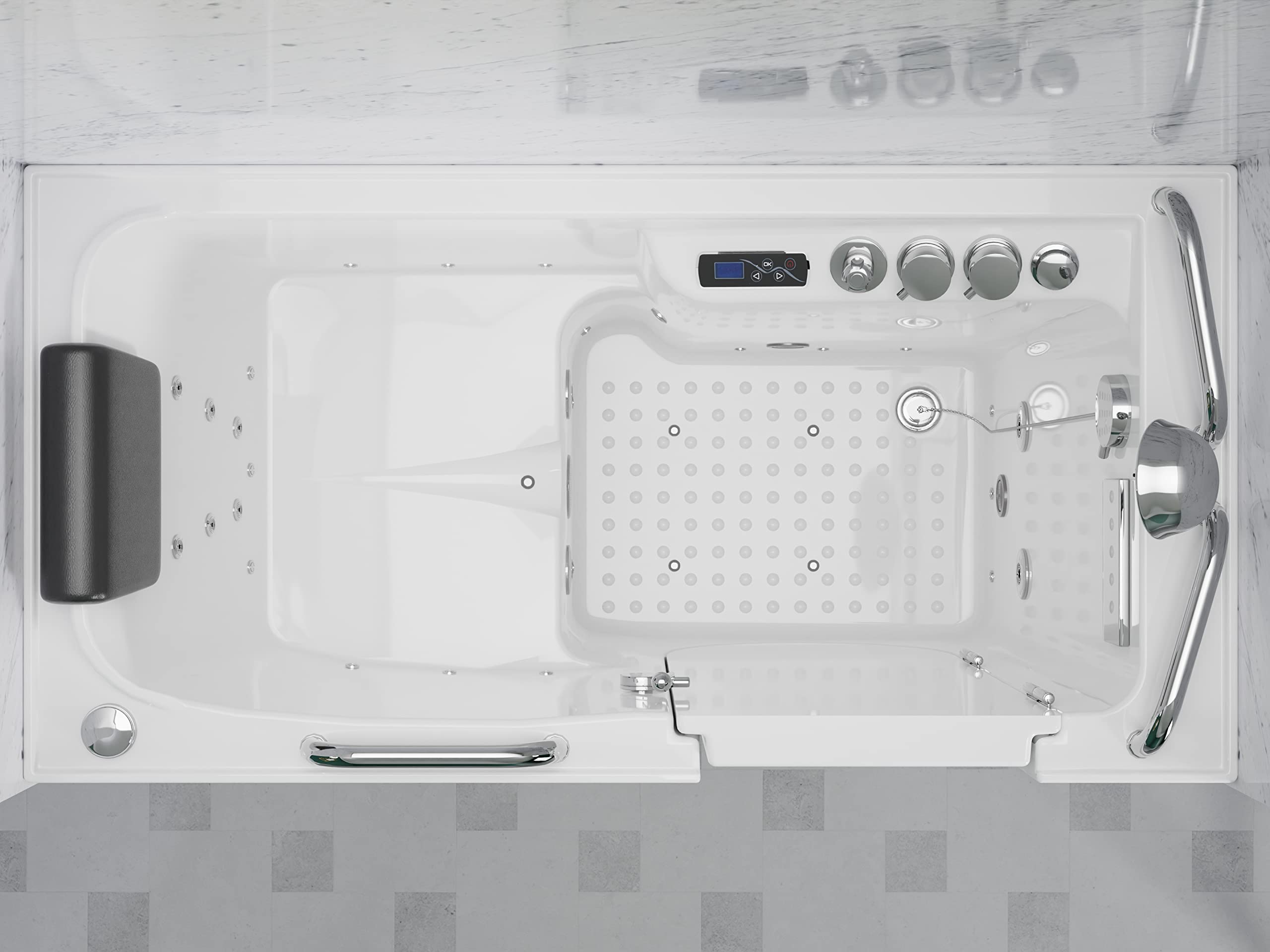 ANZZI Walk In Tub 53" x 27'' Right Drain Fully Loaded Tub, Air Jets & Whirlpool Massage Jets Hot Tub, Quick Fill, 6 Setting Handheld Shower Sprayer, Aromatherapy, Bath Pillow, LED Light - 2753FLWR