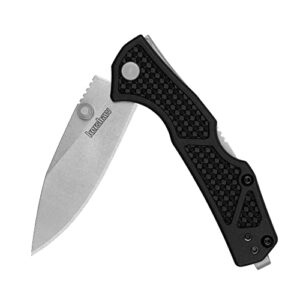 kershaw debris mid lock folding pocket knife, small 2.75 inch d2 stainless steel blade with mid-lock, manual open with thumb stud, deep carry pocketclip, black handle with grey stonewashed blade