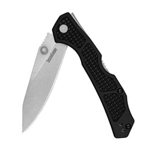 kershaw cargo mid lock folding pocket knife, every day carry knife with 3.25 inch d2 stainless steel blade, mid-lock, deep carry pocketclip, black handle with grey stonewashed finish blade