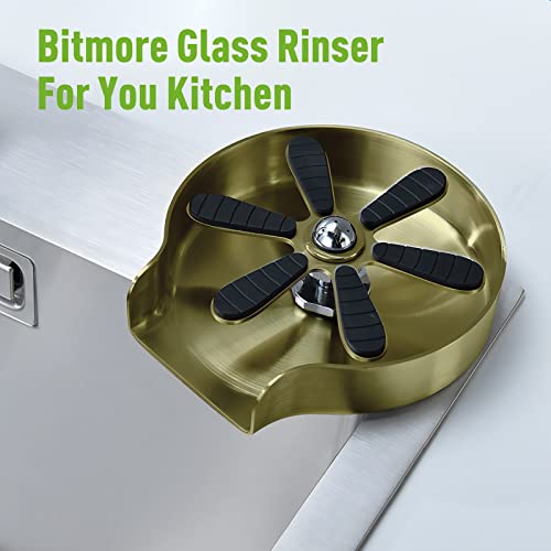 Glass Rinser for Kitchen Sink, Saparlo 6-Leaf Removable Stainless Steel Cup Washer, Bottle Washer, Quick Rinser for Baby Bottle, Kitchen Sink Automatic Flushing Device for Bar Sink, Brush Gold