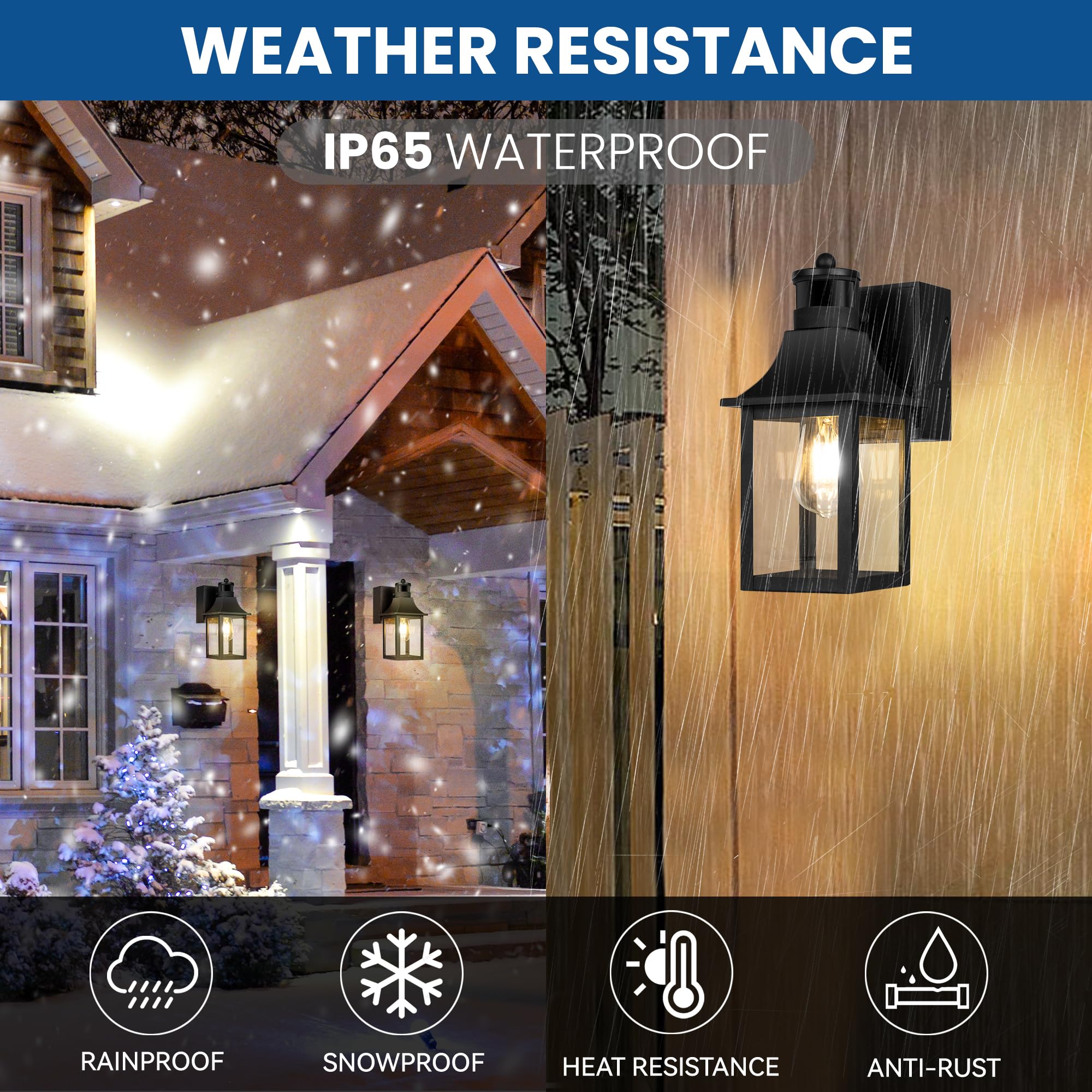 HIHUOS Porch Lights with GFCI Outlet, Dusk to Dawn Motion Sensor Outdoor Lights, 3 Lighting Modes Front Door Lights, Waterproof Exterior Light Fixture, Outside Wall Sconce for House Patio Garage