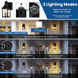 HIHUOS Porch Lights with GFCI Outlet, Dusk to Dawn Motion Sensor Outdoor Lights, 3 Lighting Modes Front Door Lights, Waterproof Exterior Light Fixture, Outside Wall Sconce for House Patio Garage