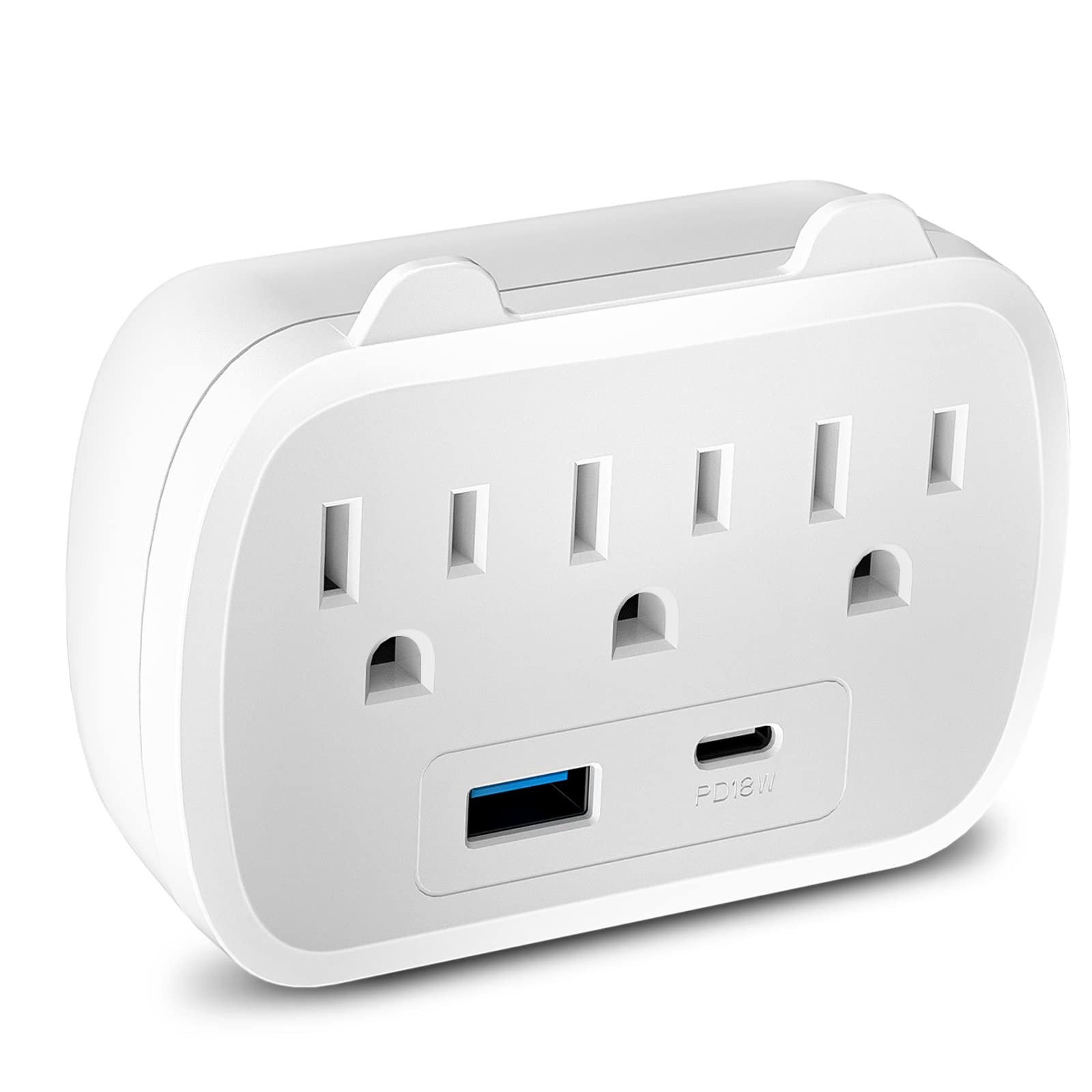 Outlet Extender with USB C, Multi Plug Outlet Adapter with 3 AC Outlets 1 USB & 1 USB-C, Outlets Splitter 1875W, Wall Mount Outlet Extender for Home, Office, Hotel, Travel, Dorm Room-White (1 Pack)