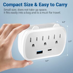 Outlet Extender with USB C, Multi Plug Outlet Adapter with 3 AC Outlets 1 USB & 1 USB-C, Outlets Splitter 1875W, Wall Mount Outlet Extender for Home, Office, Hotel, Travel, Dorm Room-White (1 Pack)