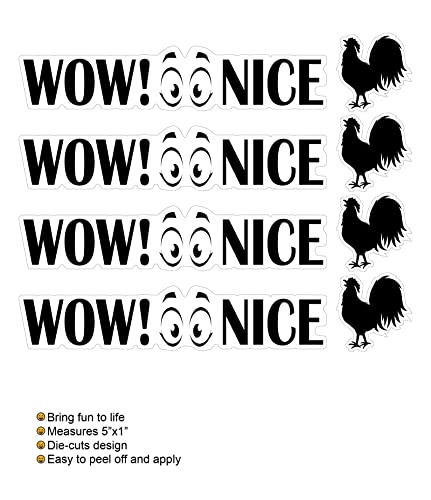 4 Pack Wow Whoa Nice Rooster Cock Toilet Sticker Decal Funny Stickers, Prank Stickers, Die-cut Vinyl Waterproof Sturdy Material Toilet Seat Nice Cocktail Stickers Decals